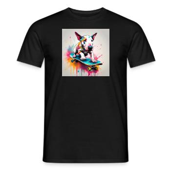 English Bull Terrier on a Skateboard - Men's T-Shirt - black - Front - AI Model Male 178 light (178cm)