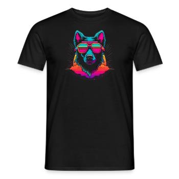 Neon Dog 80sStyle for Black - Men's T-Shirt - black - Front - AI Model Male 178 light (178cm)