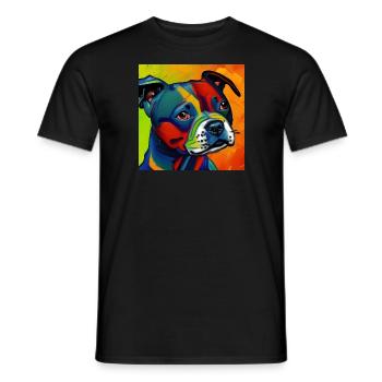 Staffordshire Bull Terrier style de peinture à l’huile - T-shirt homme - noir - Devant - AI Model Male 178 light (178cm)