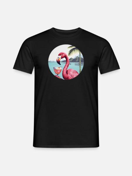 Flamingo mit Cocktail - Männer T-Shirt - Schwarz