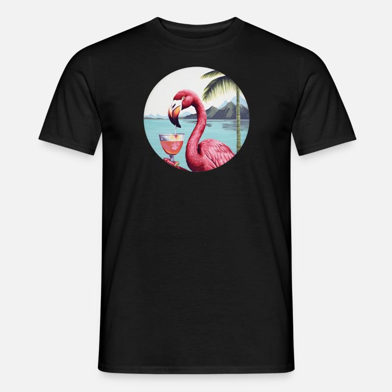 Flamingo mit Cocktail - Männer T-Shirt - Schwarz