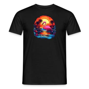 Flamingo im Sonnenuntergang - Männer T-Shirt - Schwarz - Vorne - AI Model Male 178 light (178cm)