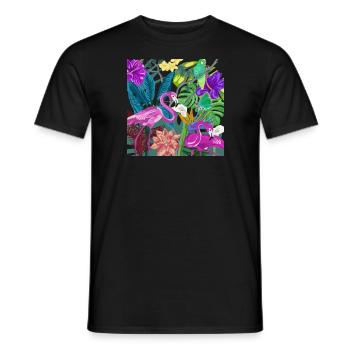 Image de la jungle Flamants roses - T-shirt homme - noir - Devant - AI Model Male 178 light (178cm)