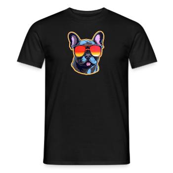 French bulldog with sunglasses - Men's T-Shirt - black - Front - AI Model Male 178 light (178cm)