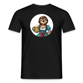 Sloth in dirndl with beer glass - Men's T-Shirt - black - Front - AI Model Male 178 light (178cm)