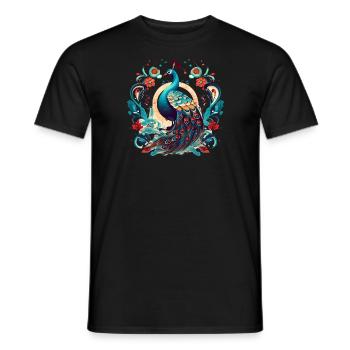 Oiseau paon avec des éléments de floal - T-shirt homme - noir - Devant - AI Model Male 178 light (178cm)