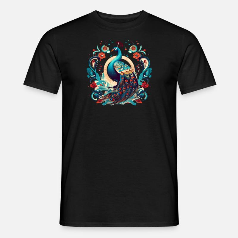 Pfauenvogel mit Floal-Elementen - Männer T-Shirt - Schwarz