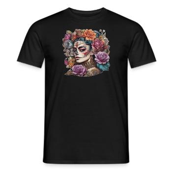 Mexican Woman Sugar Skull Style Floral Hair - Men's T-Shirt - black - Front - AI Model Male 178 light (178cm)