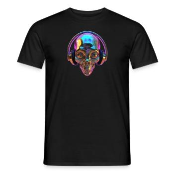 Chromatischer Alien-Kopf mit Kopfhörern - Männer T-Shirt - Schwarz - Vorne - AI Model Male 178 light (178cm)