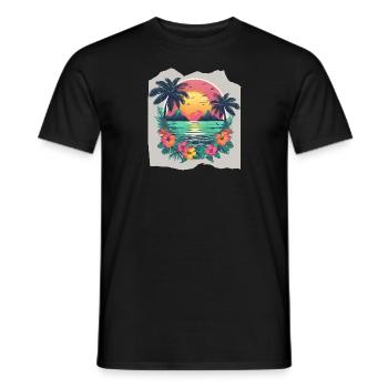Tropical Paradise Escape Palm Trees Sunset Sunrise - Men's T-Shirt - black - Front - AI Model Male 178 light (178cm)