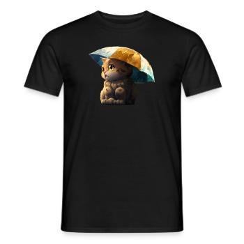 Purrfectly Prepared: Cat with Umbrella Tee - Men's T-Shirt - black - Front - AI Model Male 178 light (178cm)