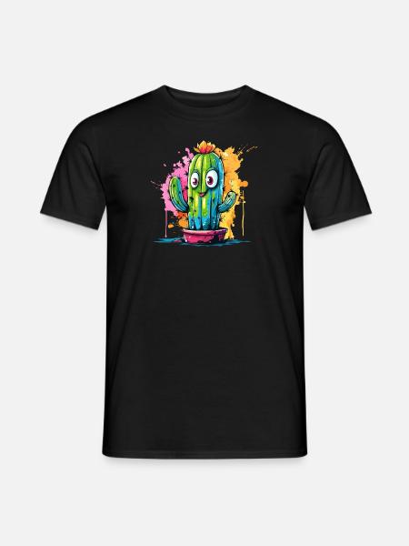 Cheerful Cactus with Eyes Splash - Men's T-Shirt - black