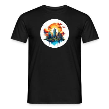 The city at sunrise - Men's T-Shirt - black - Front - AI Model Male 178 light (178cm)