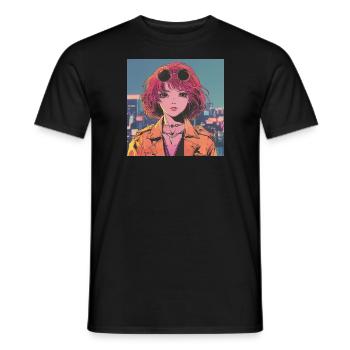 80er Jahre Anime Mädchen beruhigender hochwertiger Modedruck - Männer T-Shirt - Schwarz - Vorne - AI Model Male 178 light (178cm)