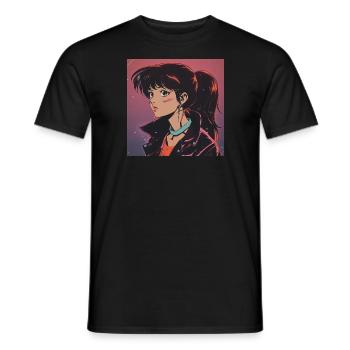 Impression de mode de haute qualité de fille anime des années 80 - T-shirt homme - noir - Devant - AI Model Male 178 light (178cm)