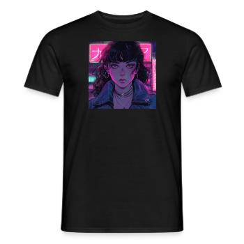 80er Jahre Anime Mädchen beruhigender hochwertiger Modedruck - Männer T-Shirt - Schwarz - Vorne - AI Model Male 178 light (178cm)