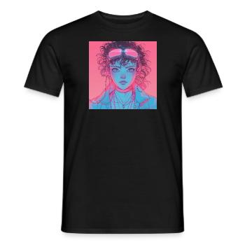 Impression de mode de haute qualité de fille anime des années 80 - T-shirt homme - noir - Devant - AI Model Male 178 light (178cm)