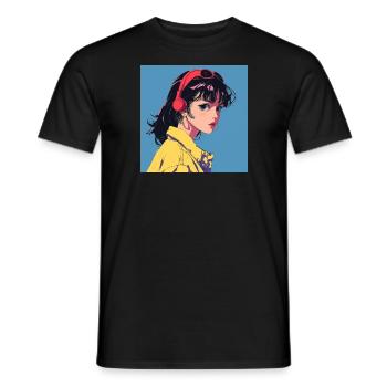80er Jahre Anime Mädchen beruhigender hochwertiger Modedruck - Männer T-Shirt - Schwarz - Vorne - AI Model Male 178 light (178cm)
