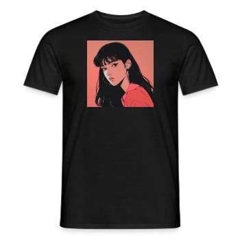 80er Jahre Anime Mädchen beruhigender hochwertiger Modedruck - Männer T-Shirt - Schwarz - Vorne - AI Model Male 178 light (178cm)