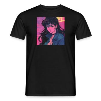 80s anime girl calming high quality fashion print - Men's T-Shirt - black - Front - AI Model Male 178 light (178cm)