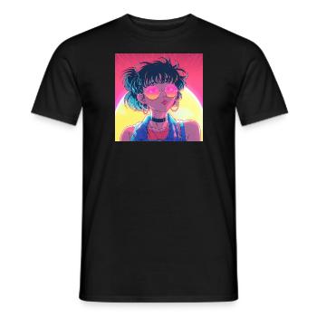 80er Jahre Anime Mädchen beruhigender hochwertiger Modedruck - Männer T-Shirt - Schwarz - Vorne - AI Model Male 178 light (178cm)
