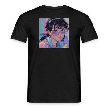 80er Jahre Anime Mädchen beruhigender hochwertiger Modedruck - Männer T-Shirt - Schwarz - Vorne - AI Model Male 178 light (178cm)