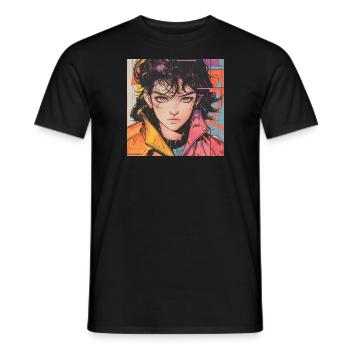 80er Jahre Anime Mädchen beruhigender hochwertiger Modedruck - Männer T-Shirt - Schwarz - Vorne - AI Model Male 178 light (178cm)