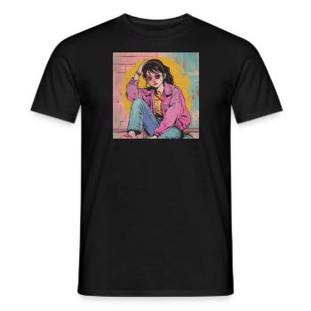 80s anime girl calming high quality fashion print - Men's T-Shirt - black - Front - AI Model Male 178 light (178cm)