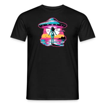 Rencontre extraterrestre à la plage. - T-shirt homme - noir - Devant - AI Model Male 178 light (178cm)