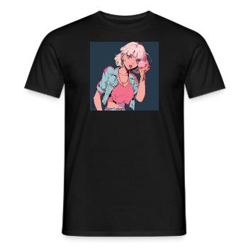 des années 80 anime fille calmant impression de mode de haute qualité - T-shirt homme - noir - Devant - AI Model Male 178 light (178cm)