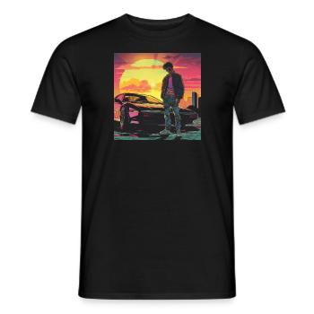 Années 80 Anime Guy Calmant Impression de mode de haute qualité - T-shirt homme - noir - Devant - AI Model Male 178 light (178cm)
