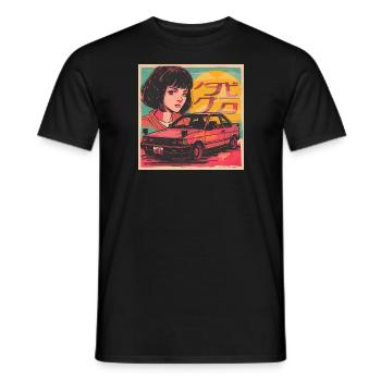 80s anime girl calming high quality fashion print - Men's T-Shirt - black - Front - AI Model Male 178 light (178cm)