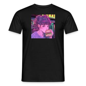 80er Jahre Anime Mädchen beruhigender hochwertiger Modedruck - Männer T-Shirt - Schwarz - Vorne - AI Model Male 178 light (178cm)