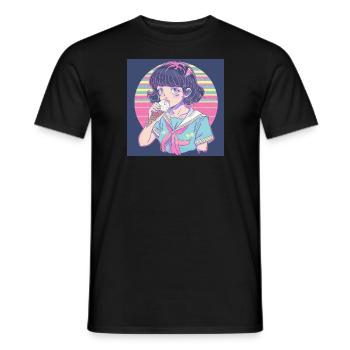 Impression de mode de haute qualité de fille anime des années 80 - T-shirt homme - noir - Devant - AI Model Male 178 light (178cm)