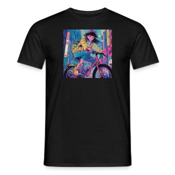 80s anime girl calming high quality fashion print - Men's T-Shirt - black - Front - AI Model Male 178 light (178cm)