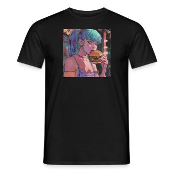 80er Jahre Anime Mädchen beruhigender hochwertiger Modedruck - Männer T-Shirt - Schwarz - Vorne - AI Model Male 178 light (178cm)