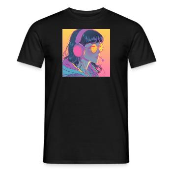 80s anime girl calming high quality fashion print - Men's T-Shirt - black - Front - AI Model Male 178 light (178cm)