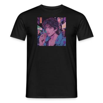 80er Jahre Anime Mädchen beruhigender hochwertiger Modedruck - Männer T-Shirt - Schwarz - Vorne - AI Model Male 178 light (178cm)