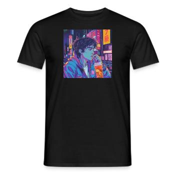 80er Jahre Anime Typ beruhigender hochwertiger Modedruck - Männer T-Shirt - Schwarz - Vorne - AI Model Male 178 light (178cm)