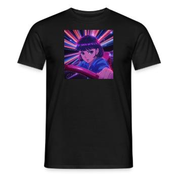 Impression de mode de haute qualité de fille anime des années 80 - T-shirt homme - noir - Devant - AI Model Male 178 light (178cm)
