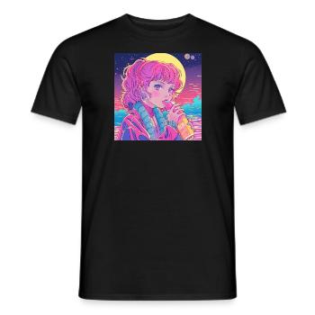 80er Jahre Anime Mädchen beruhigender hochwertiger Modedruck - Männer T-Shirt - Schwarz - Vorne - AI Model Male 178 light (178cm)