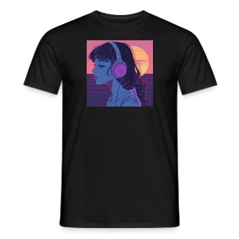 80er Jahre Anime Mädchen beruhigender hochwertiger Modedruck - Männer T-Shirt - Schwarz - Vorne - AI Model Male 178 light (178cm)