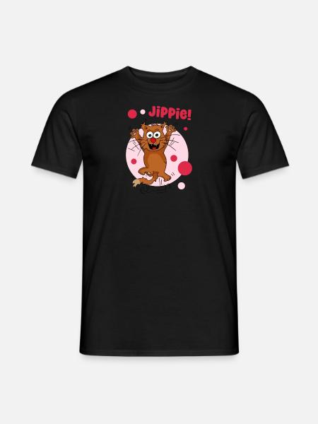 jippie - Fröhliche Katze - Männer T-Shirt - Schwarz