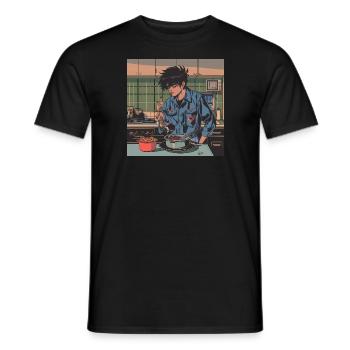 Années 80 Anime Guy Calmant Impression de mode de haute qualité - T-shirt homme - noir - Devant - AI Model Male 178 light (178cm)