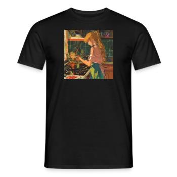 80s anime girl calming high quality fashion print - Men's T-Shirt - black - Front - AI Model Male 178 light (178cm)