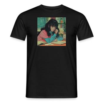 Impression de mode de haute qualité de fille anime des années 80 - T-shirt homme - noir - Devant - AI Model Male 178 light (178cm)