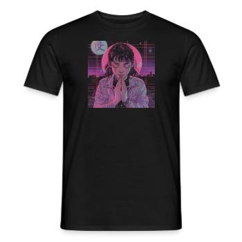 80s anime girl calming high quality fashion print - Men's T-Shirt - black - Front - AI Model Male 178 light (178cm)