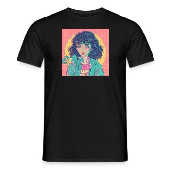 80s anime girl calming high quality fashion print - Men's T-Shirt - black - Front - AI Model Male 178 light (178cm)