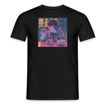 Années 80 Anime Guy Calmant Impression de mode de haute qualité - T-shirt homme - noir - Devant - AI Model Male 178 light (178cm)