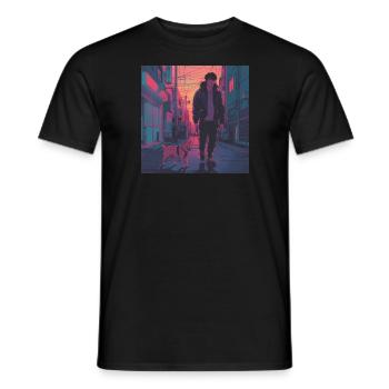 Années 80 Anime Guy Calmant Impression de mode de haute qualité - T-shirt homme - noir - Devant - AI Model Male 178 light (178cm)
